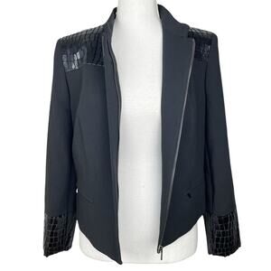 Anne Klein | Black Faux Leather Shoulder Long Sleeve Full Zipper Front Jacket 8